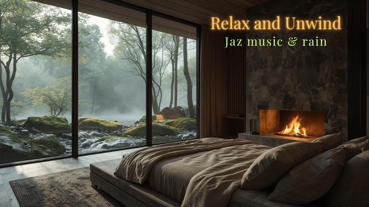 🔥 Rainy Night Jazz in a Cozy Room | Fireplace Ambience for Relax, Study & Sleep