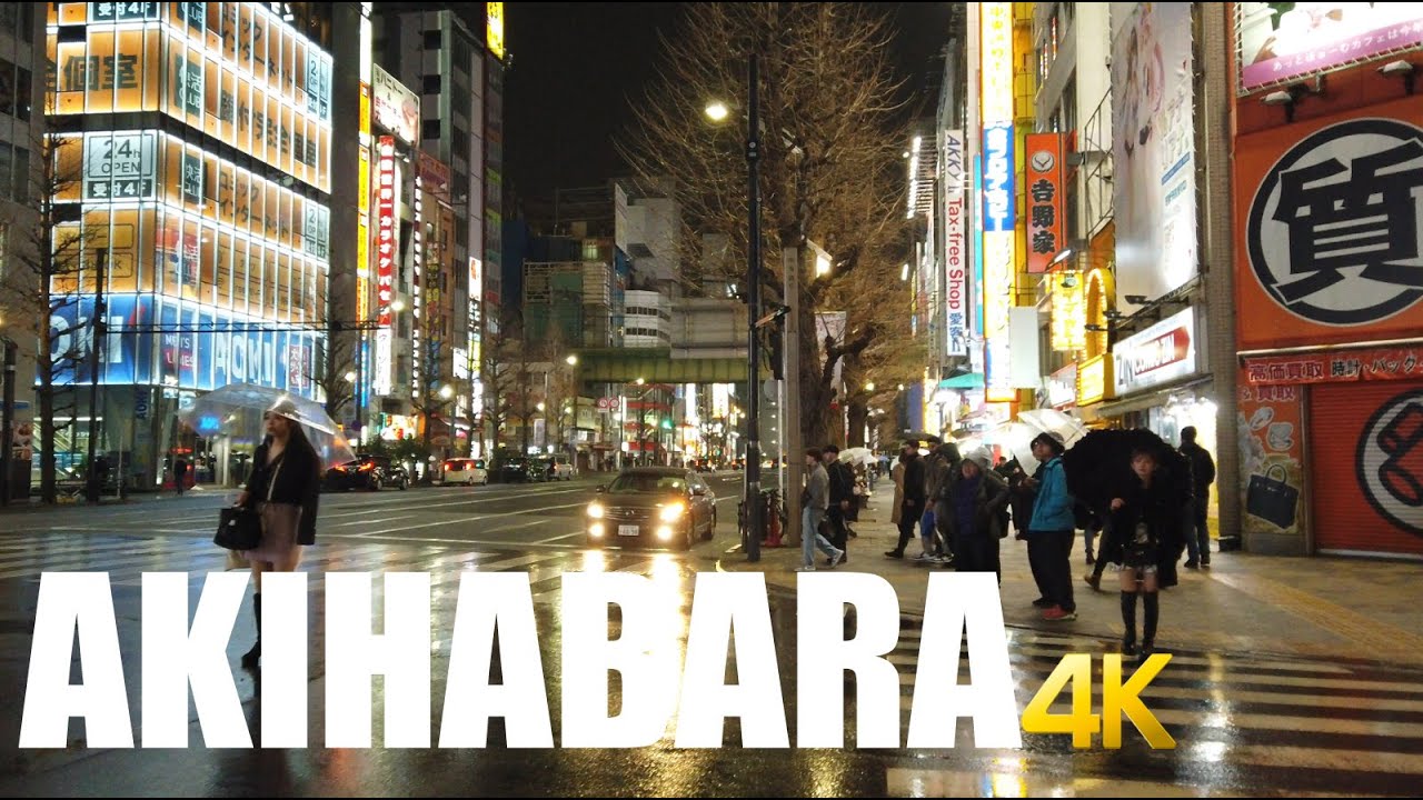 Akihabara Electric Town, Japan, rainy walking tour 4k 60fps