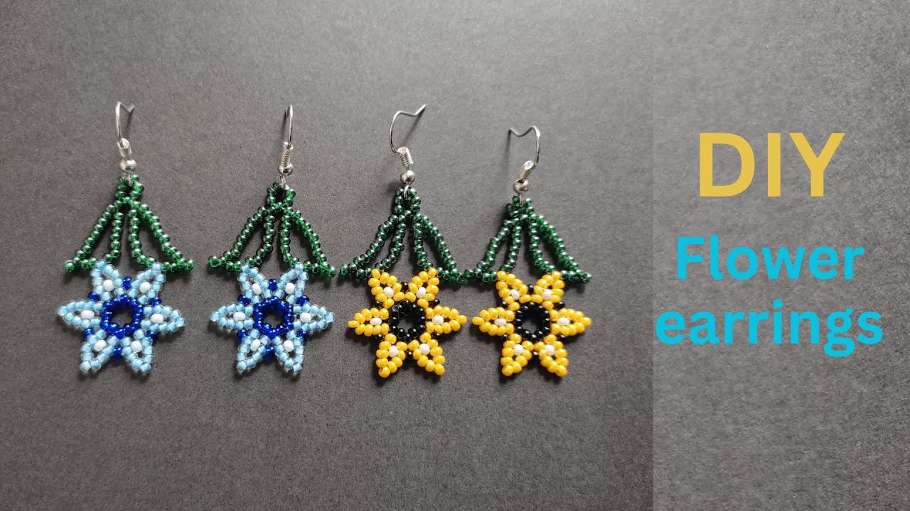 DIY flower earrings beaded, seed bead floral earrings tutorial for beginners