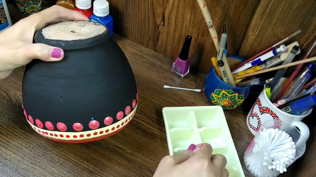 آموزش  نقطه کوبی روی سفال، گلدان سفالی صفرتاصد🎨🖌️یه روش راحت برای تقسیم بندی✌️ ویدئو شماره 34
