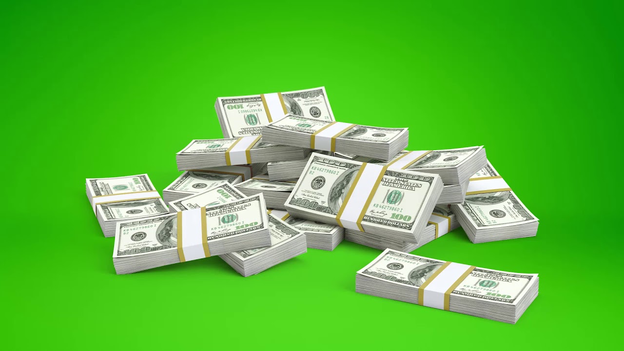 Dollar Money stacks falling green screen
