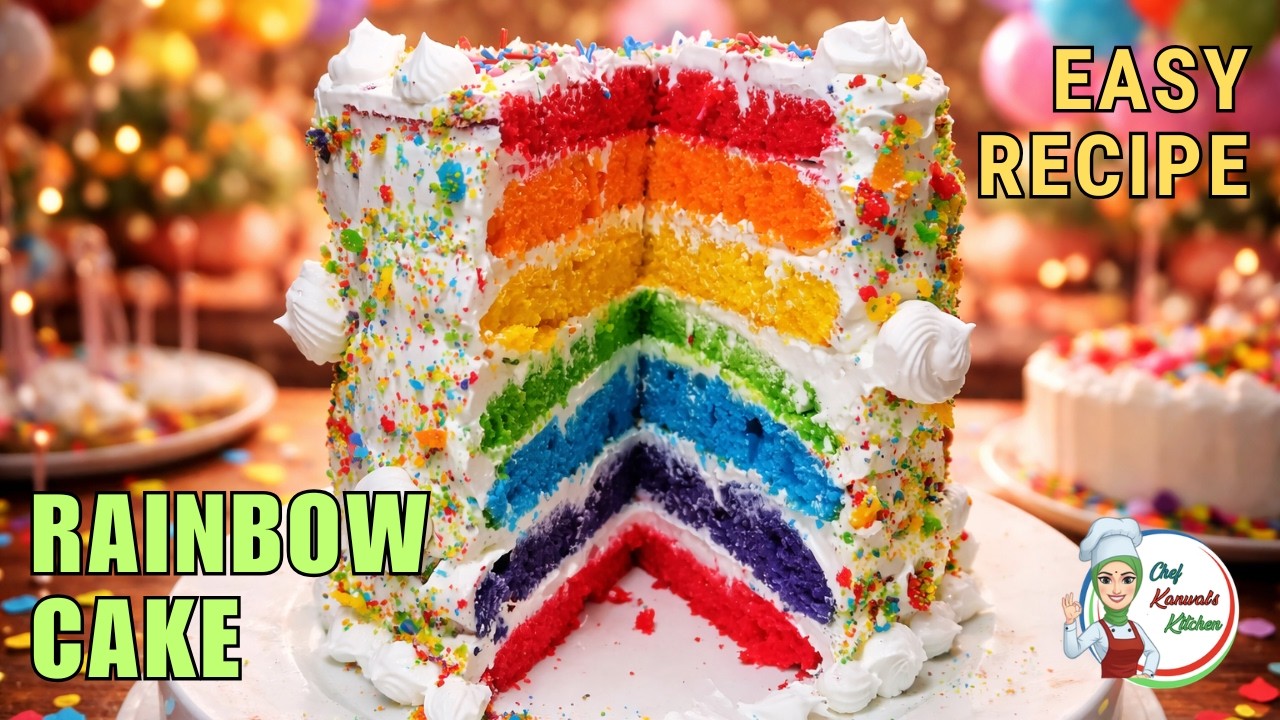 Rainbow Celebration Cake Recipe - Easy Colorful Layer Cake | Visual Baking Guide