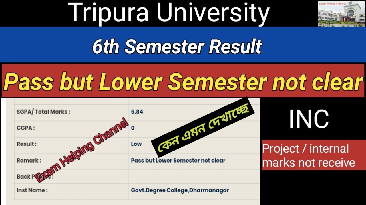 Why is it showing Result / Pass but Lower Semester not clear / INC / Project/internal marks not r...