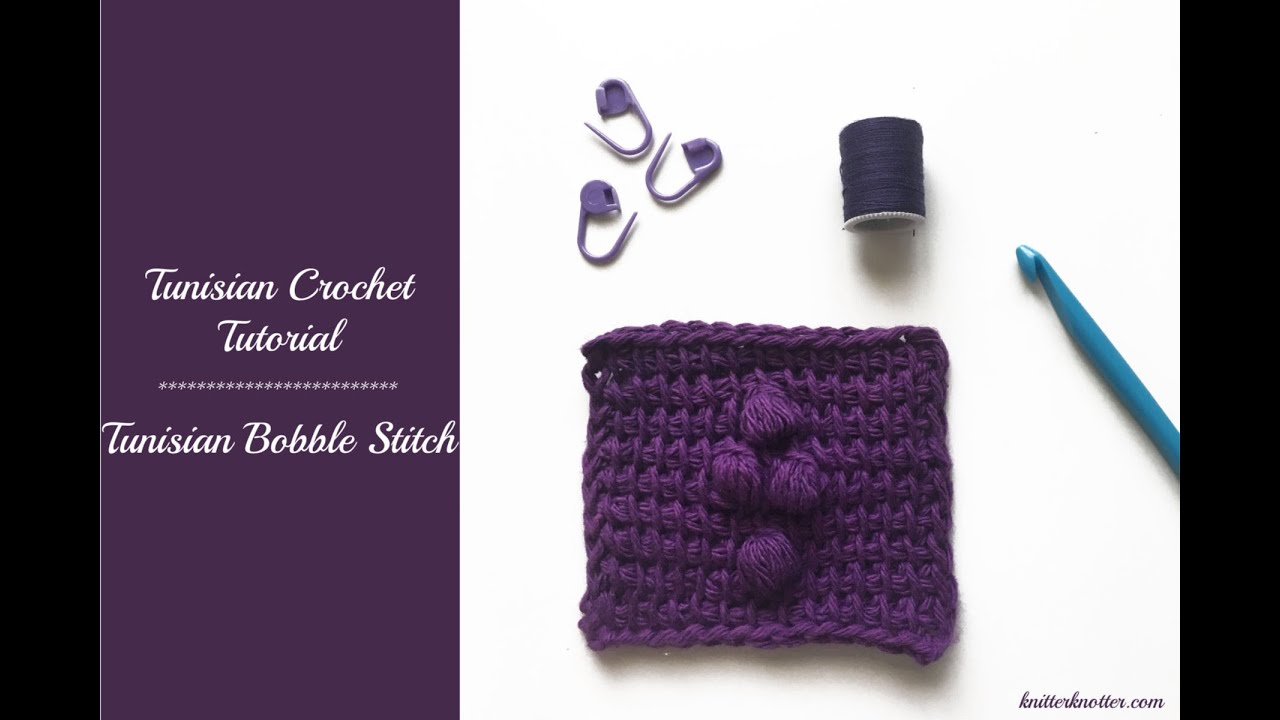 Tunisian Crochet Tutorial - How to make a Tunisian Bobble Stitch (DC) - Left Handed