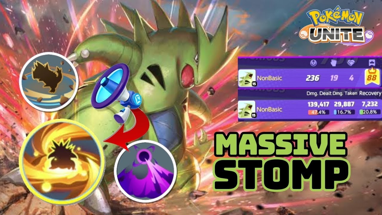 MASSIVE STOMP USING TYRANITAR SOLO GAMEPLAY | POKEMON UNITE