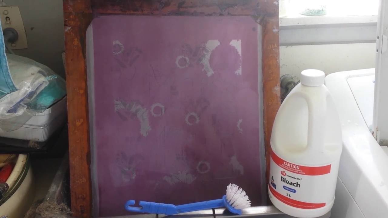 Removing silkscreen emulsion with bleach.