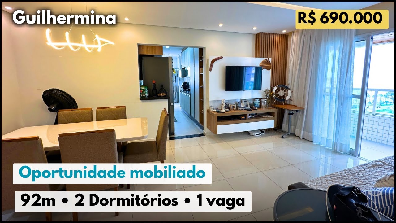 Apartamento vista mar mobiliado com 2 dormitórios na Guilhermina, Praia Grande -SP