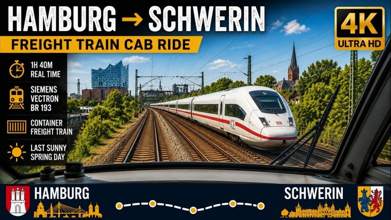 Hamburg to Schwerin 🚂 | Freight Train Cab Ride | Siemens Vectron BR193 | Last Sunny Spring Day | 4K