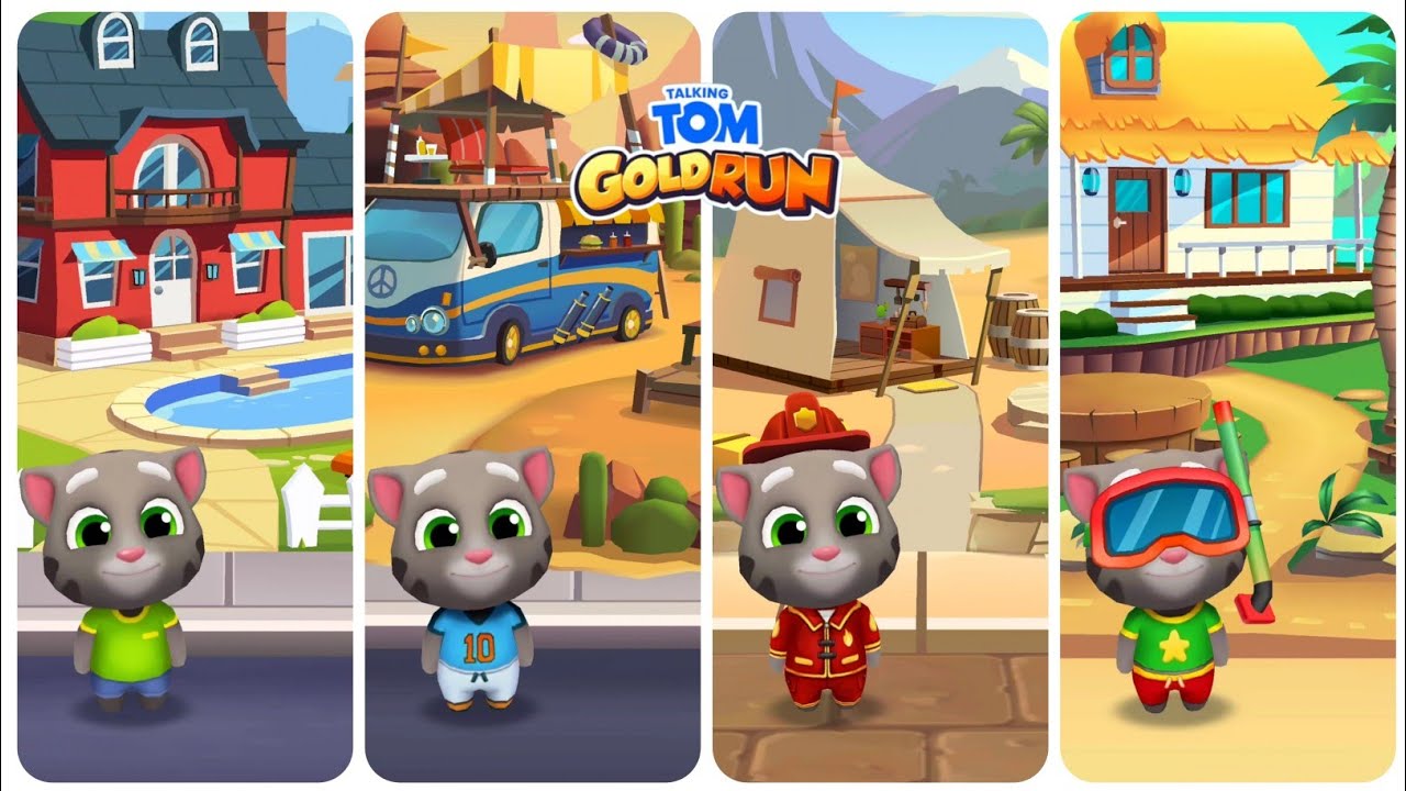 Talking Tom Gold Run - Talking Tom vs Football Tom vs Fireman Tom vs Splashy Tom Android Gameplay