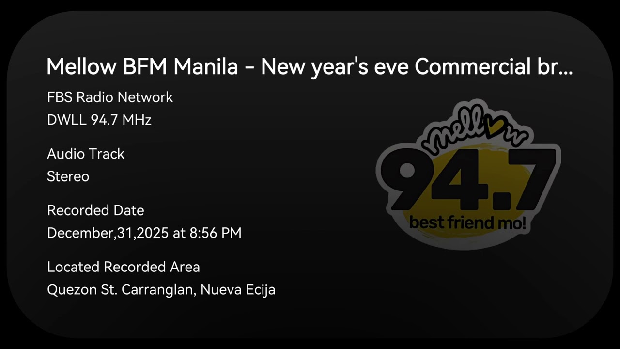 Mellow 94.7 BFM Manila - New year's eve Commercial break December,31,2025