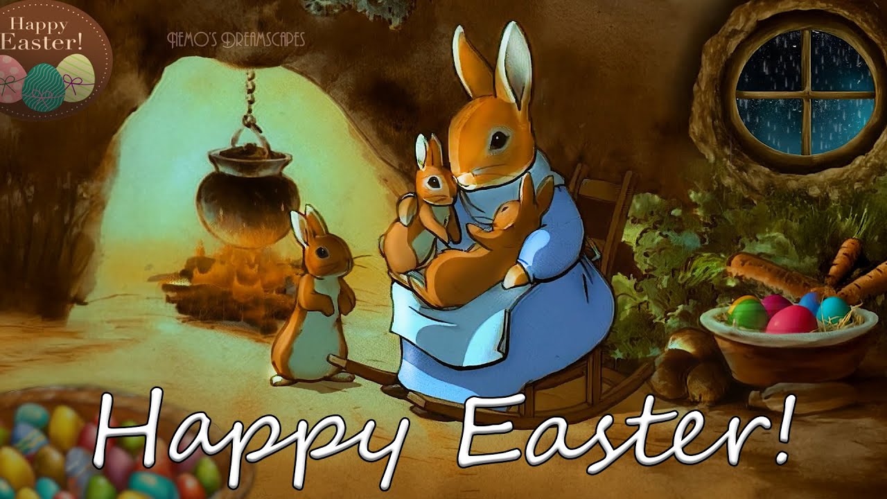 A Cozy Vintage Easter with Spring Oldies Music 🐇🐰 (crackling fireplace, rain on window) 🐣 ASMR