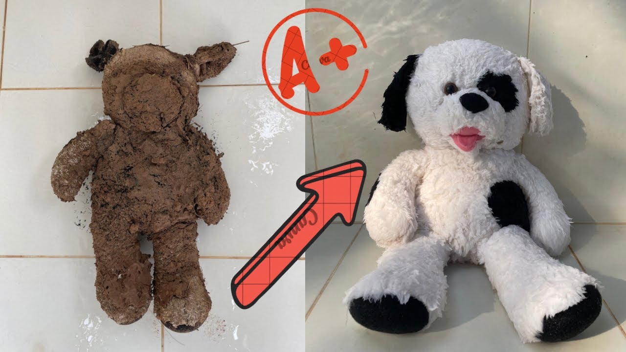 ASMR, l spent two hours to cleaning this small doll panda. Satisfying carpet, Rugcleaning videos 😱🐼