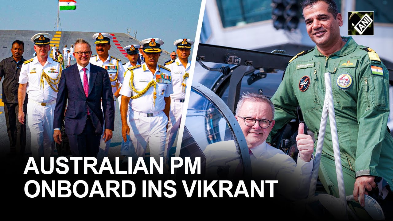 Премьер-министр Австралии Энтони Албанезе на борту INS Vikrant принимает Почетный караул