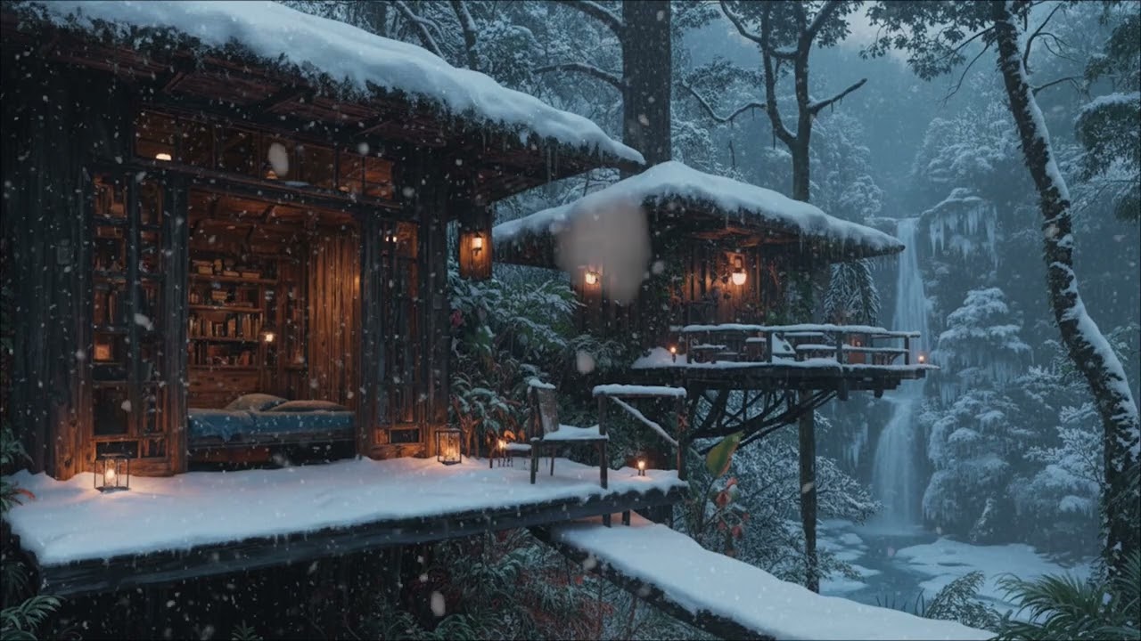 Cold Reading Room in Gentle Snow ❄️  Dark Academia Piano for Reading & Focus in Late Winter