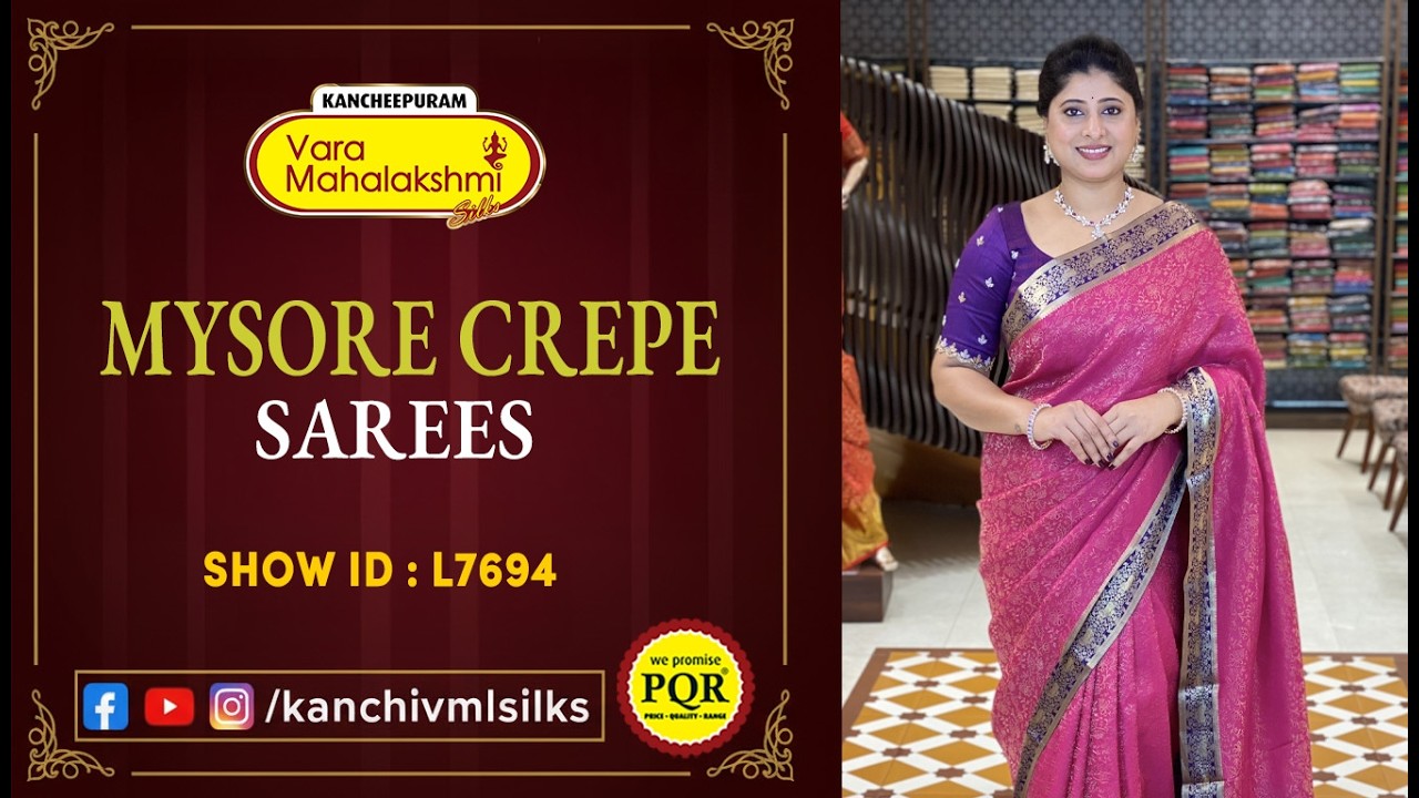 Mysore Crepe Sarees Collection | WhatsApp 89 0001 0002 | Kancheepuram Varamahalakshmi Silks LIVE