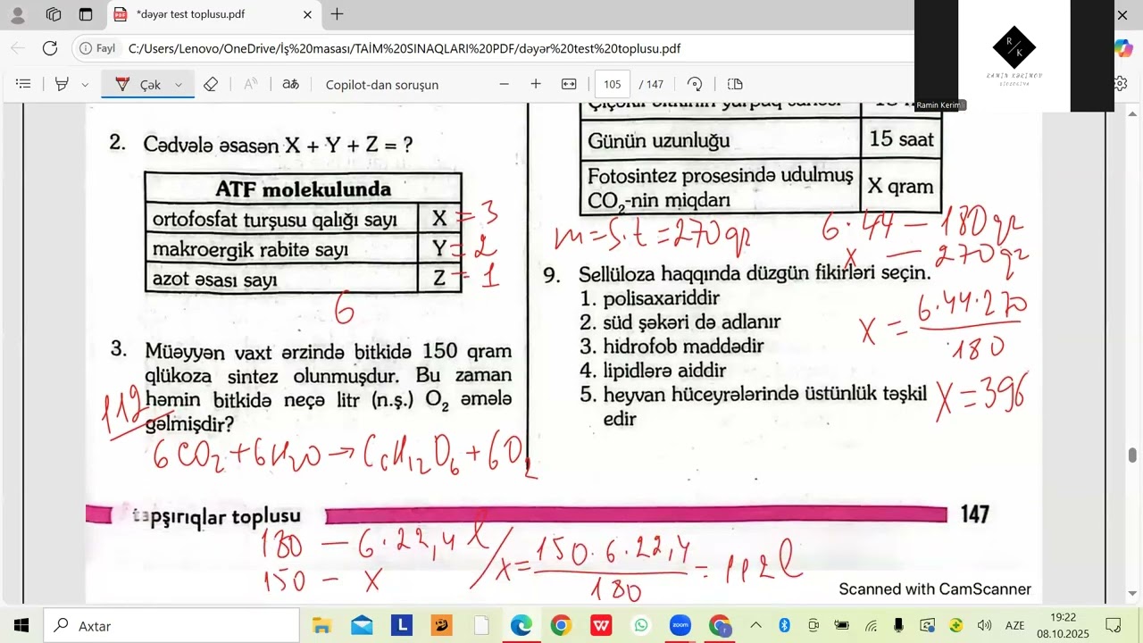 Dəyər test toplusu. Biokimya açıq tipli testlərin izahı