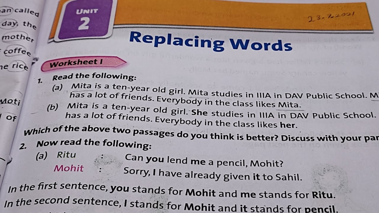 Replacing Words#pronouns #unit2#class3english #englishpracticebook #pg11_16#davpublicschool vd478