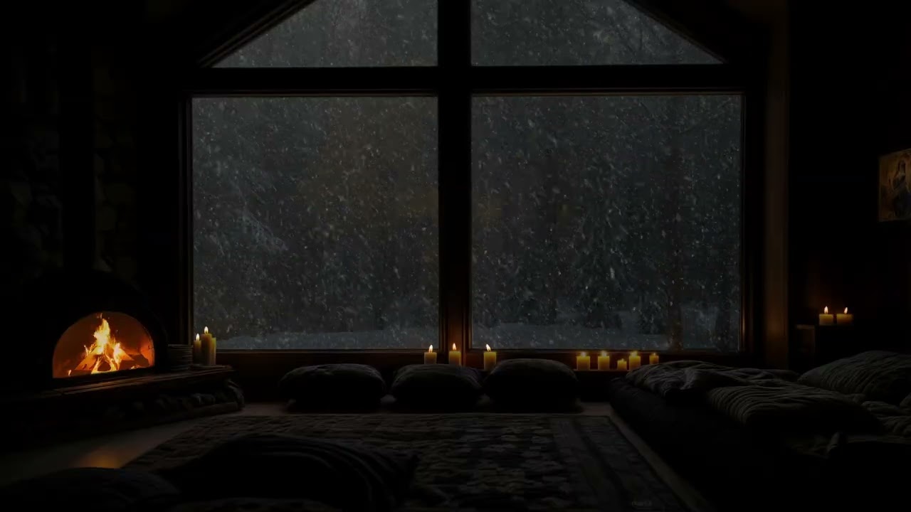 ✨❄️ Cozy Winter Night Ambience 2026 — Snowfall Outside the Window & Warm Fireplace ✨🔥