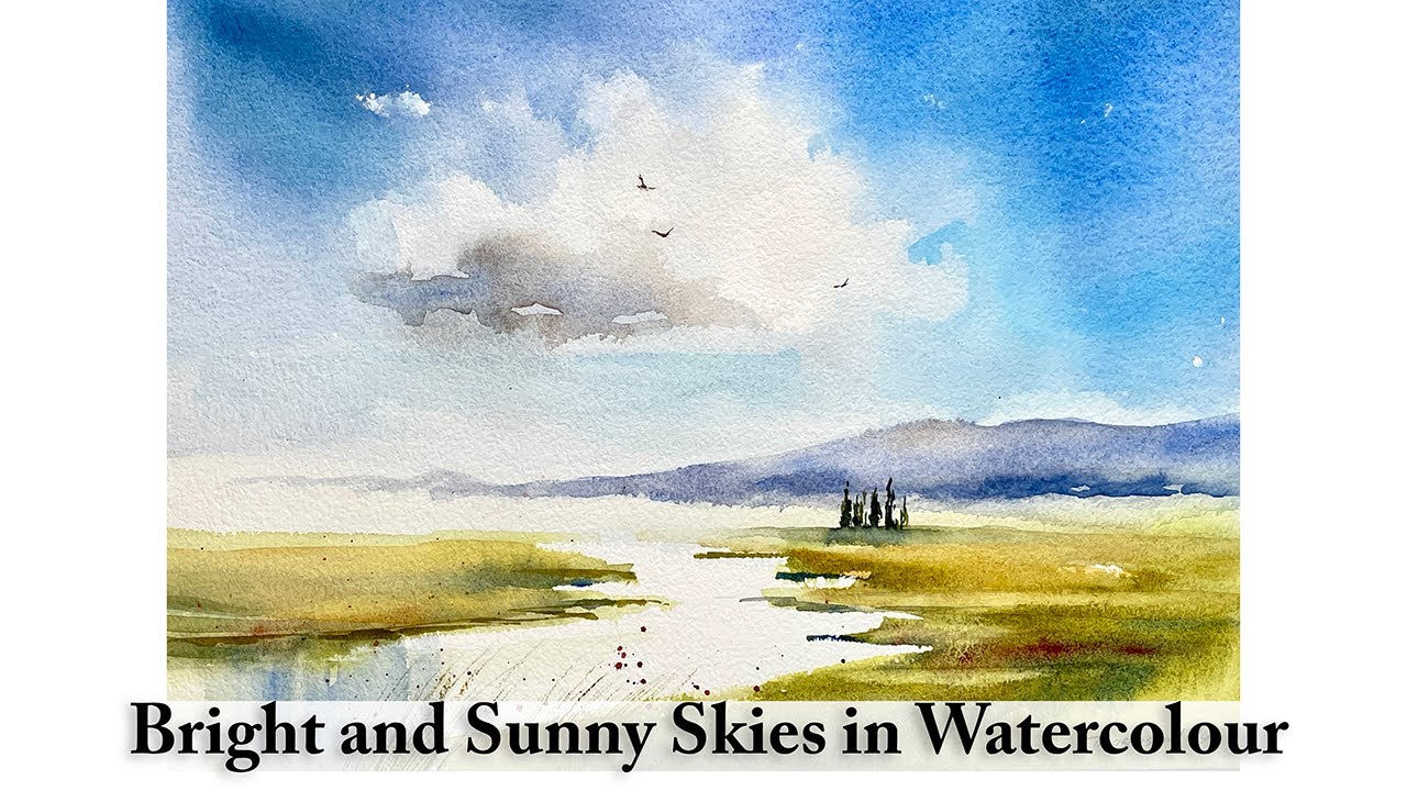 Sunny and Bright Sky in Watercolour | A Simple Summer Landscape | Loose Painting Style Demonstration