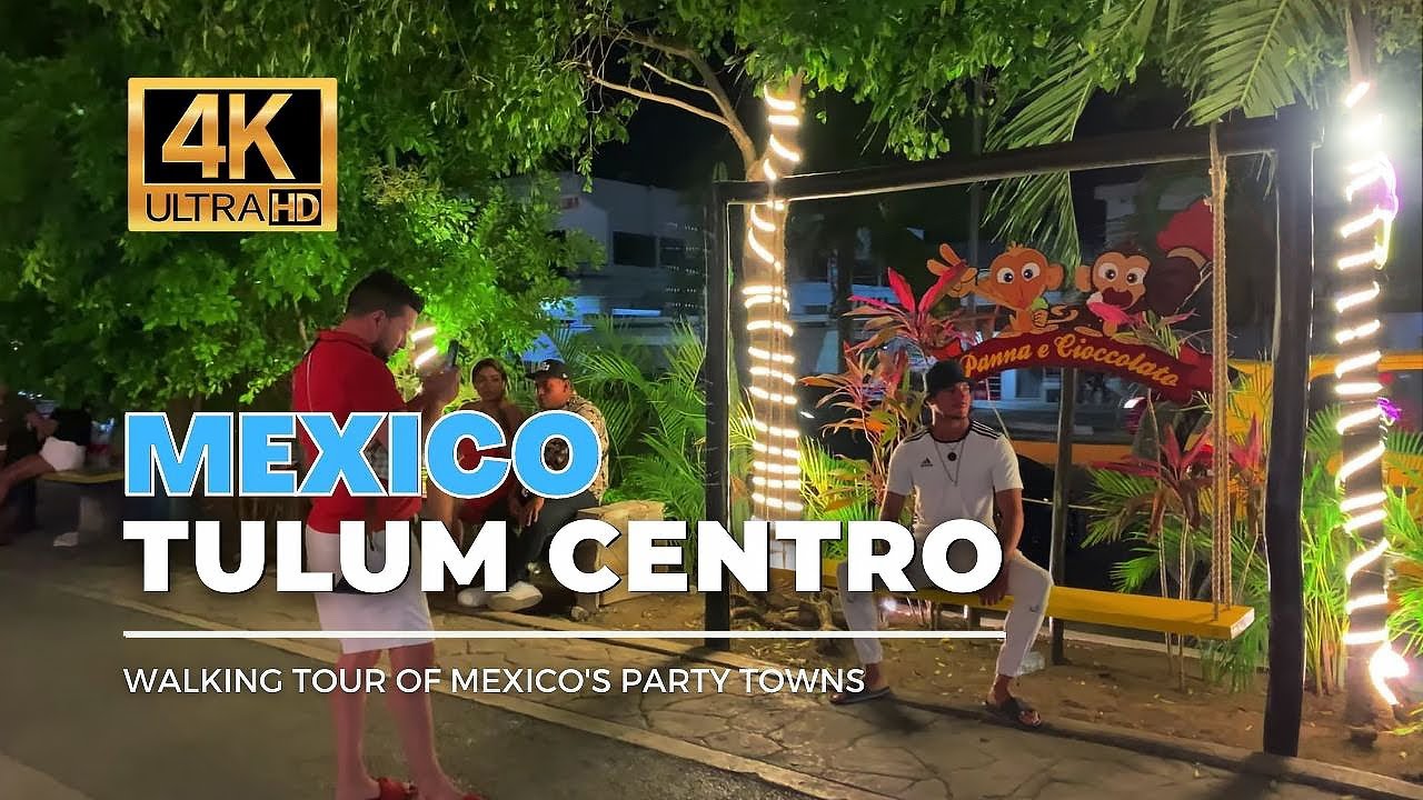 🇲🇽 Tulum Mexico Walking Tour, Tulum Party Centro Night Walk [ 4K HDR / 60fps]