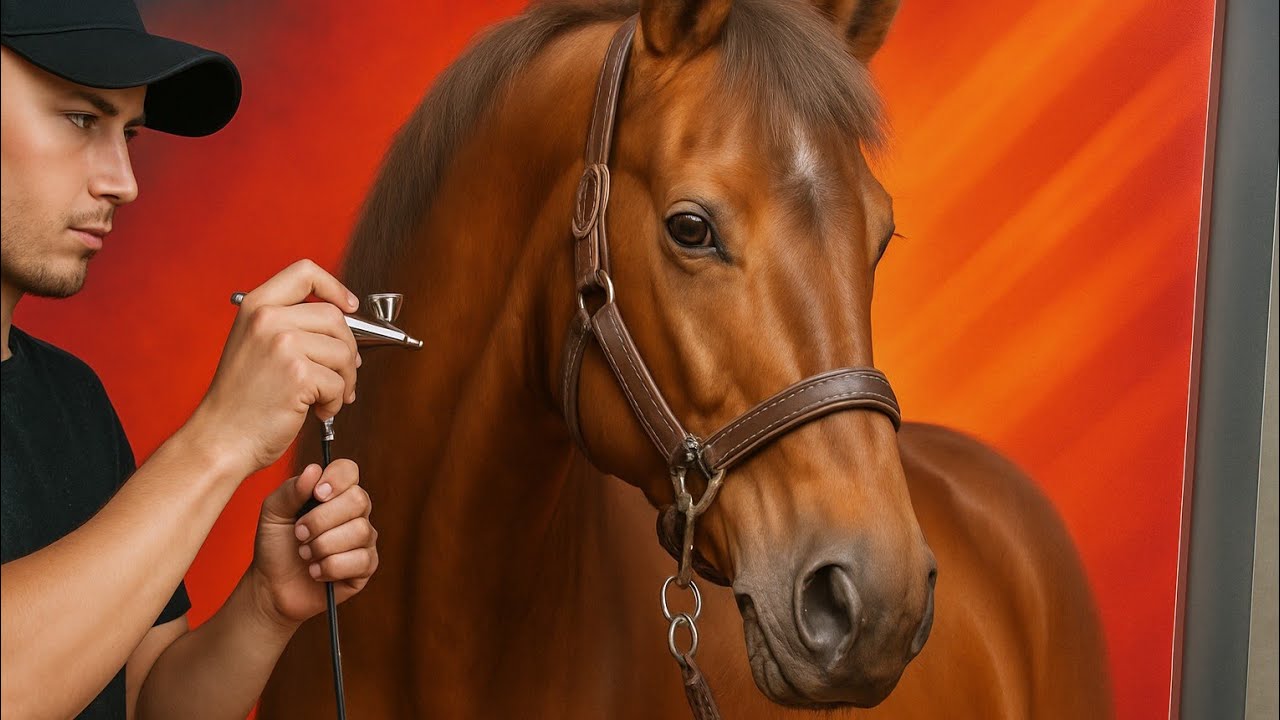 Caballo en Aerografia realista -  Horse painting in airbrushing / iwata