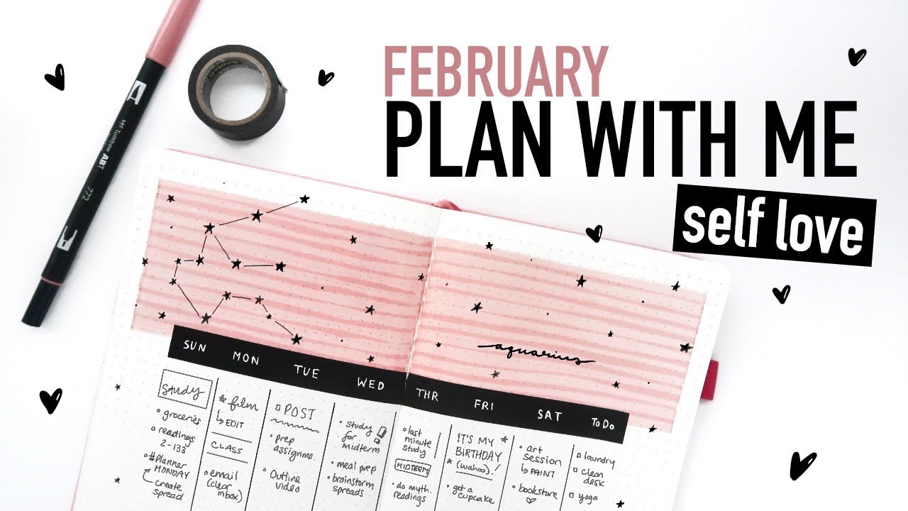 Bullet Journal FEBRUARY PLAN WITH ME 2019 | Self Love Spreads