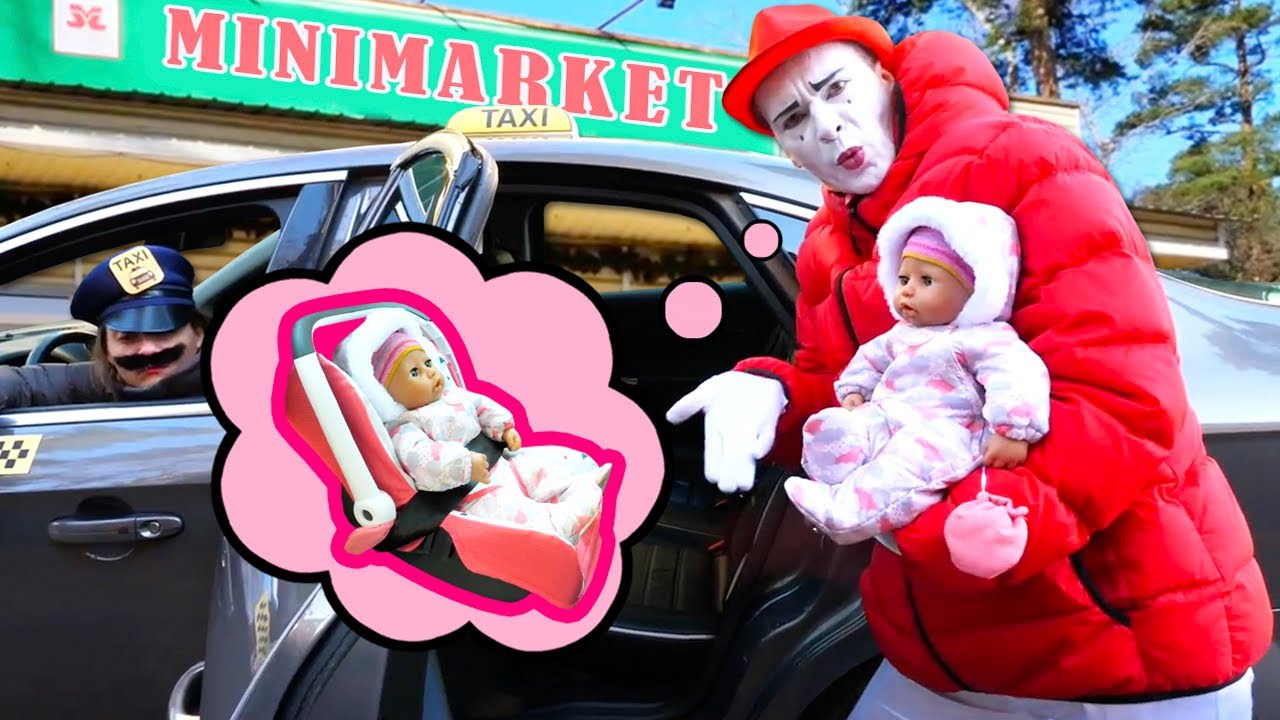 Vidéo drôle sur le monde du bébé born et du mime. Promenade au magasin