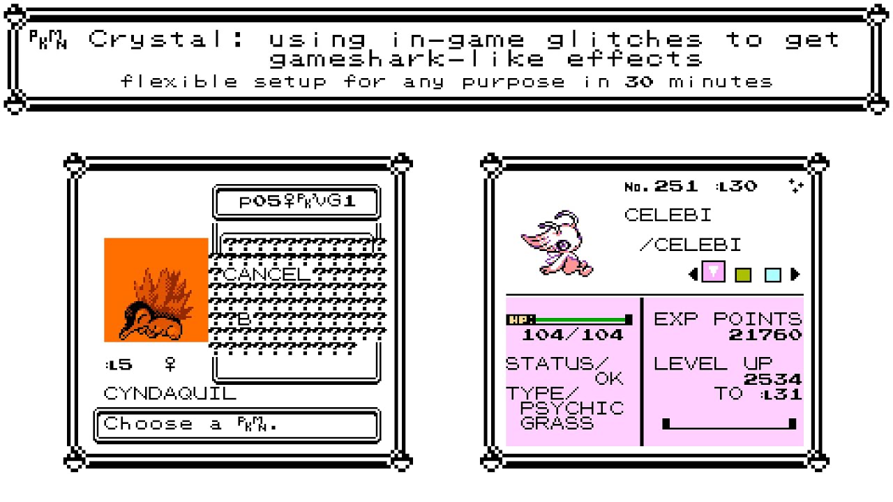 Pokémon Crystal: Using arbitrary code execution glitches to quickly set up a powerful cheat engine