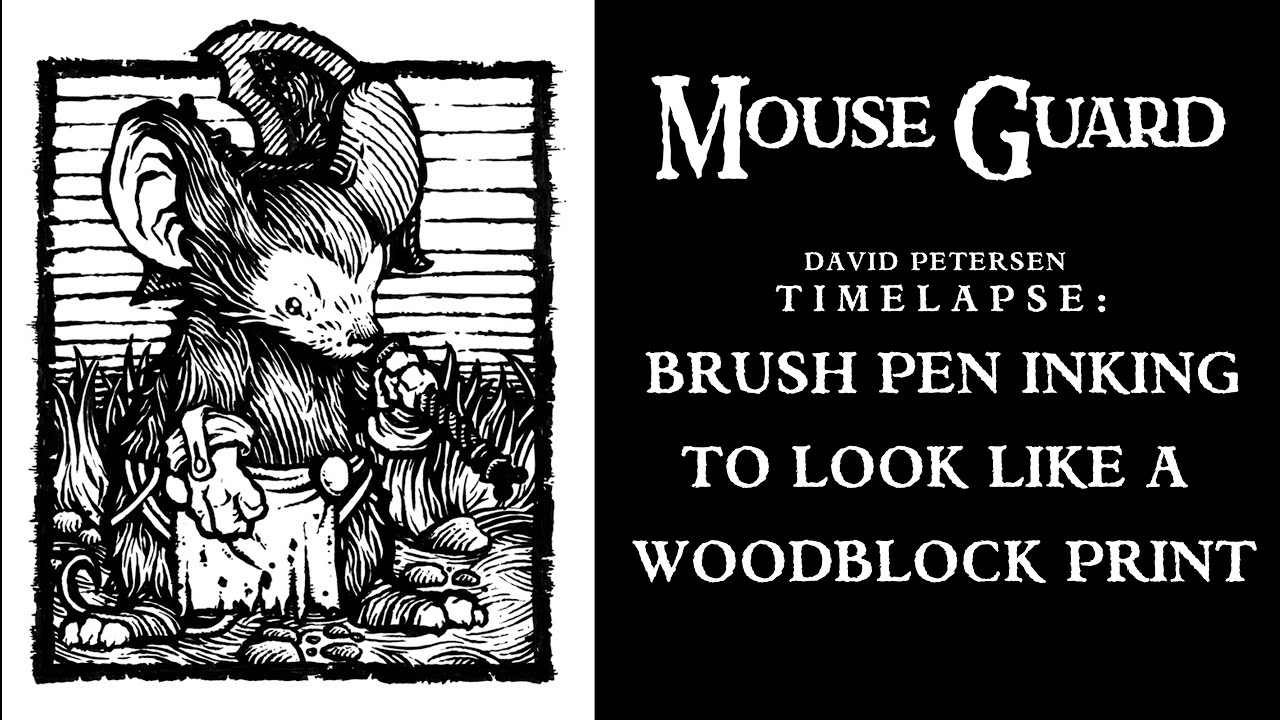 Brush Pen Inking to Look Like A Woodblock Print Timelapse