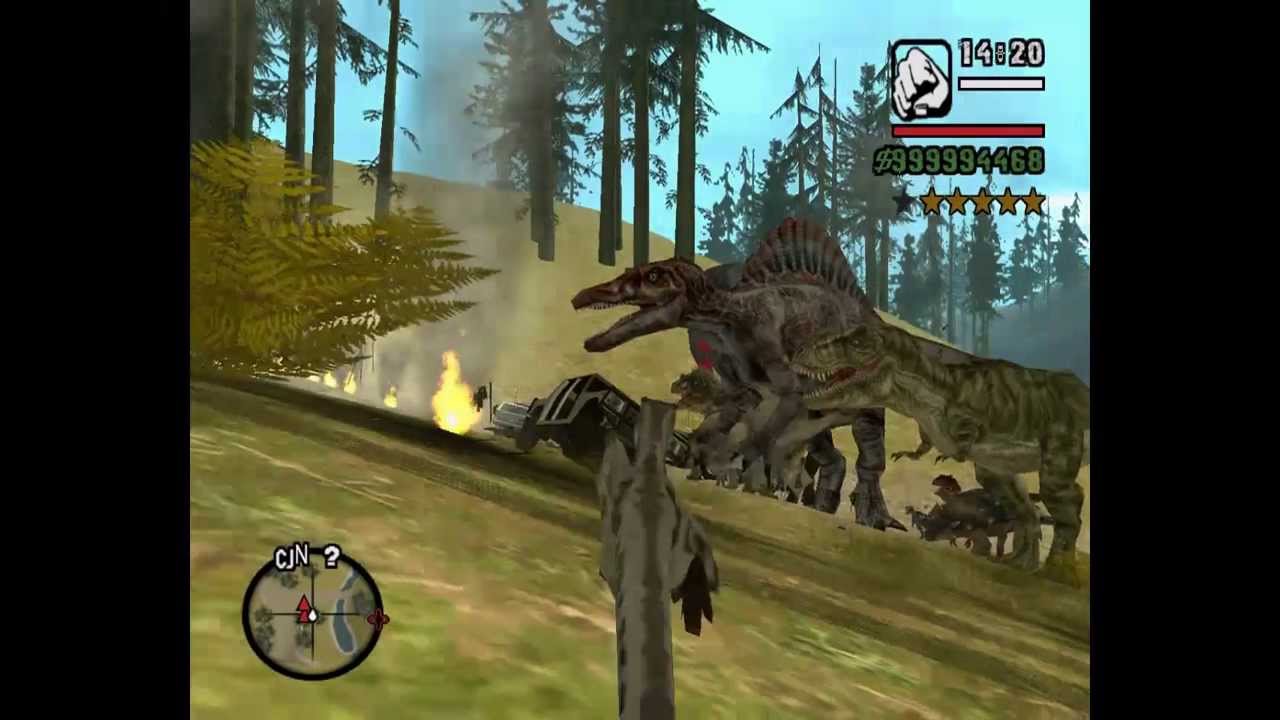 GTA San Andreas - Dinosaur and King Kong vs COPS + CJ + Billy