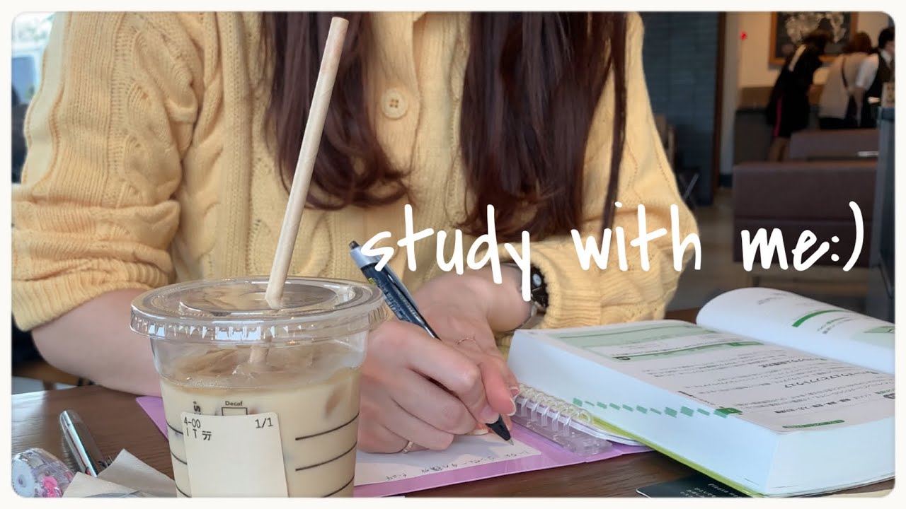 Study with me (in cafe☕️)30 minutes💜30分間カフェで勉強！カフェの音あり🍰