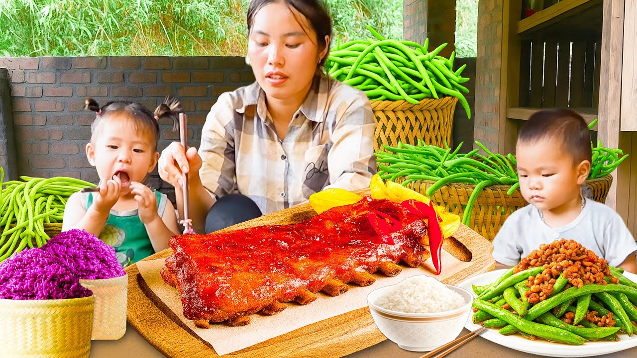 How to Grill Giant Pork Ribs for Children - Harvest Long Beans and Goes to Market to Sell