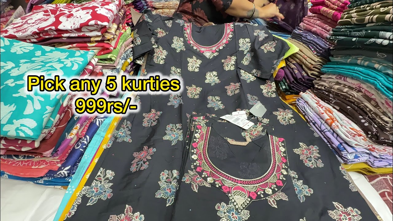 chickpet wholesale pick any 5 kurtis @999rs | partywear kurti sets|single piece courier available