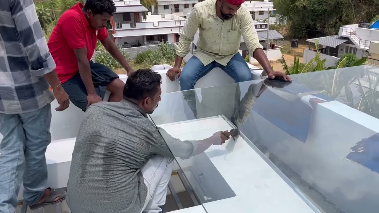 Pergola 12mm toughened glass work Palakkad Kerala ph9946585885