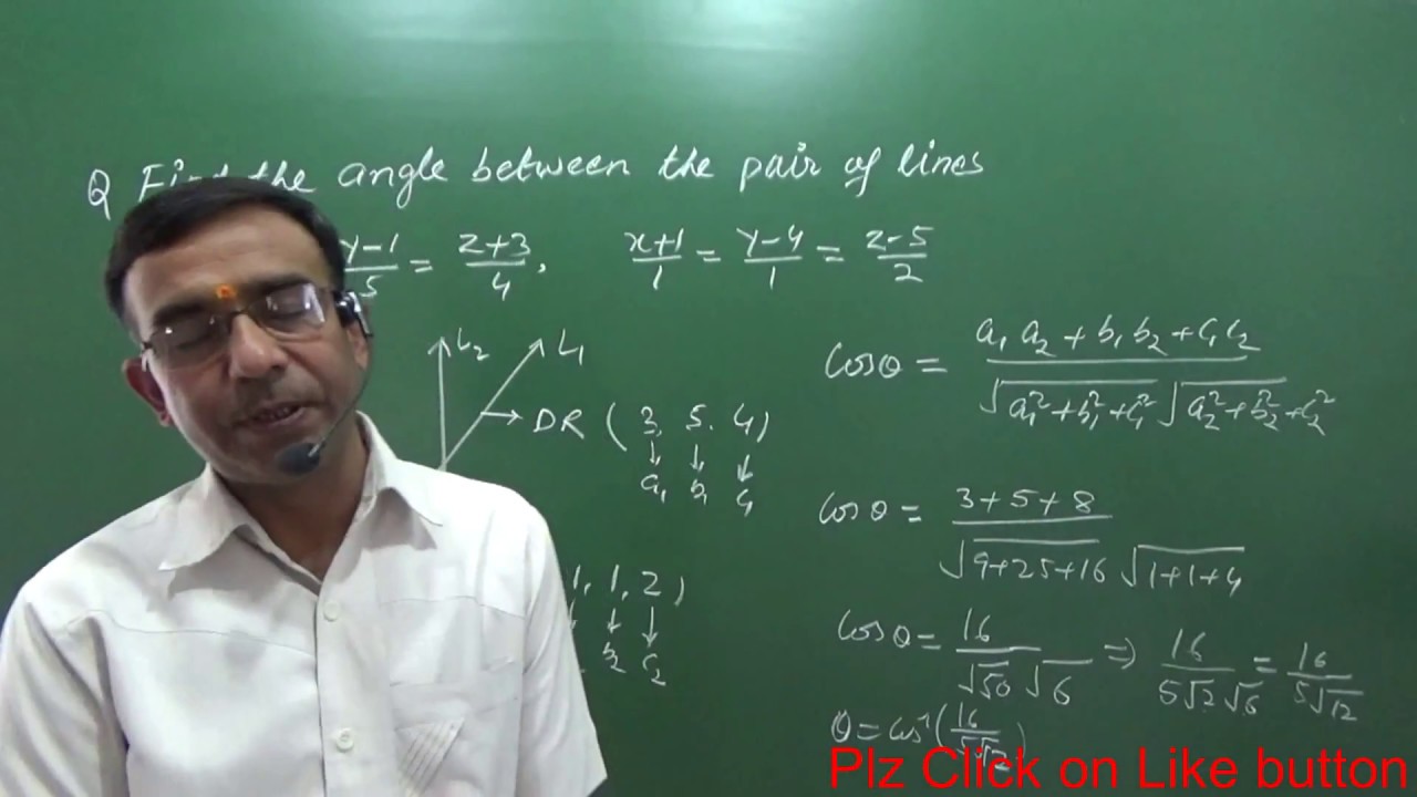 Class 12 Maths 3 D Geometry Angle between two lines NCERT Exercise 11.2 Exam 10 R B Classes