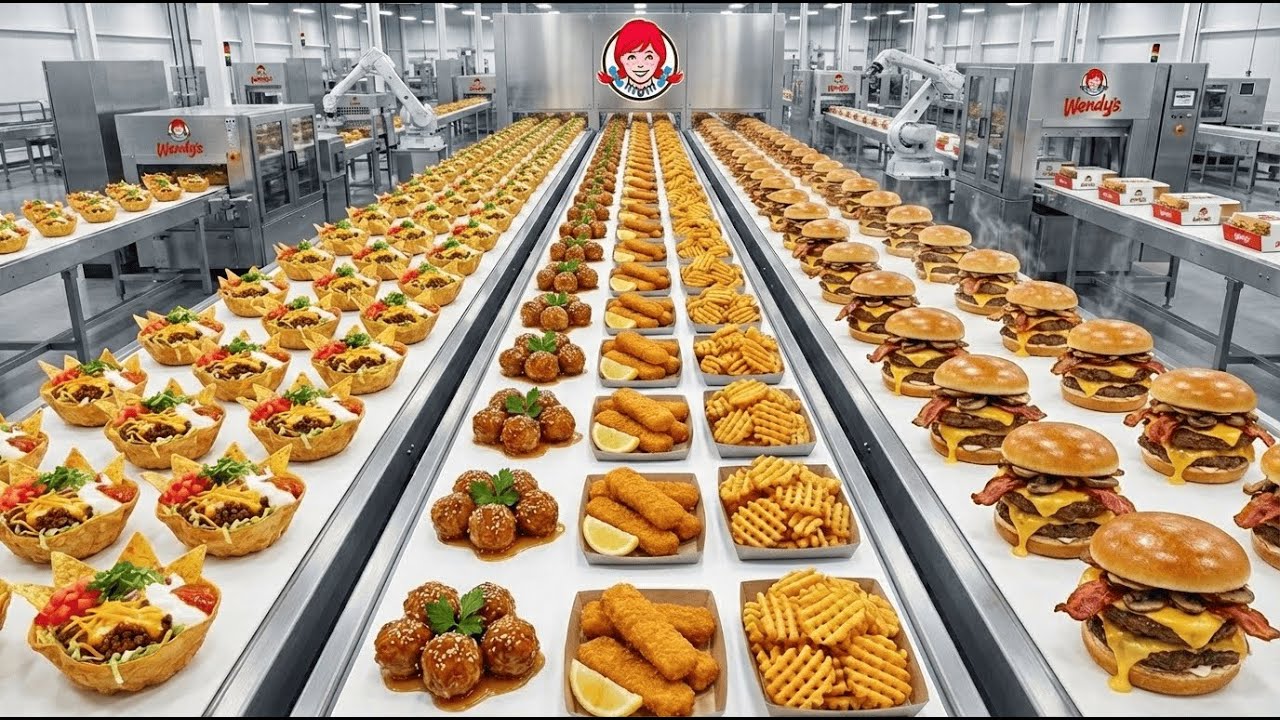 Stunning Wendy's Mega Factory Revealed: Automated Burger Production, Frying, Assembly Line 4K!
