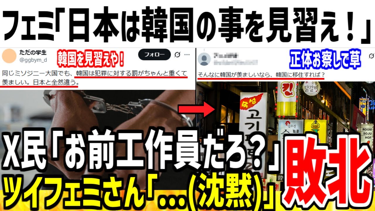 フェミ「日本はもっと韓国を見習え！出来ないなら滅ぶべき！」→X民「お前工作員だろ...」【ゆっくり解説】