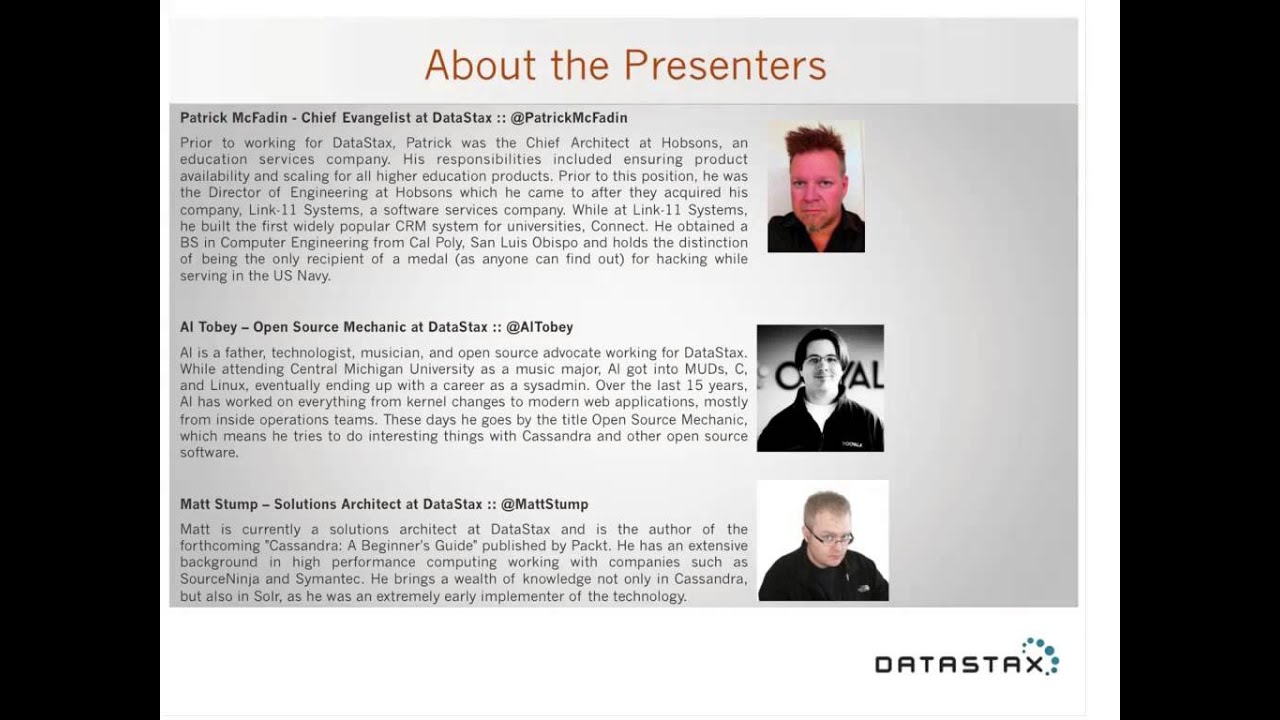 Cassandra Community Webinar | Cassandra Architecture, Development and Operations