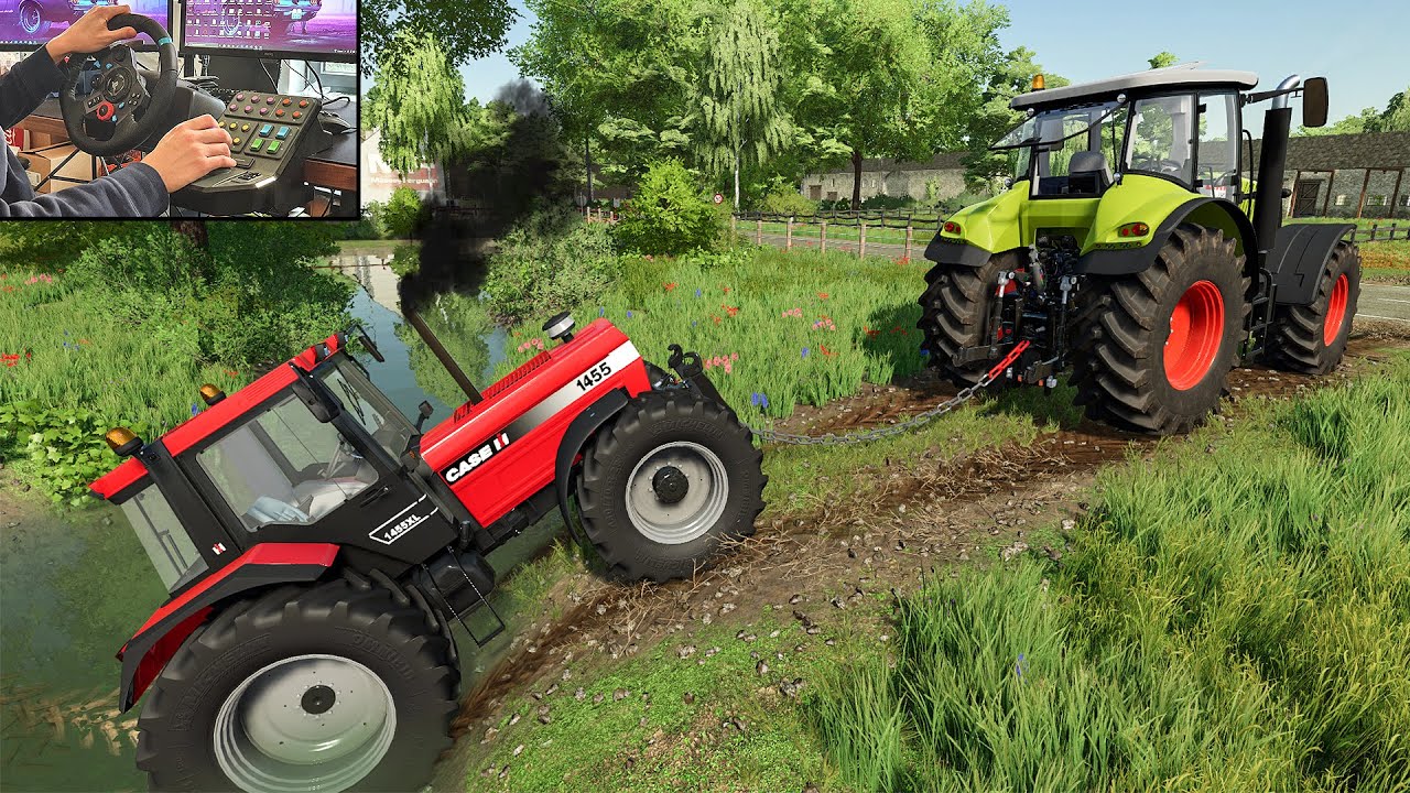 Towing broken case ih 1455xl w/ Logitech g29 & Control panel gameplay | Farming Simulator 22