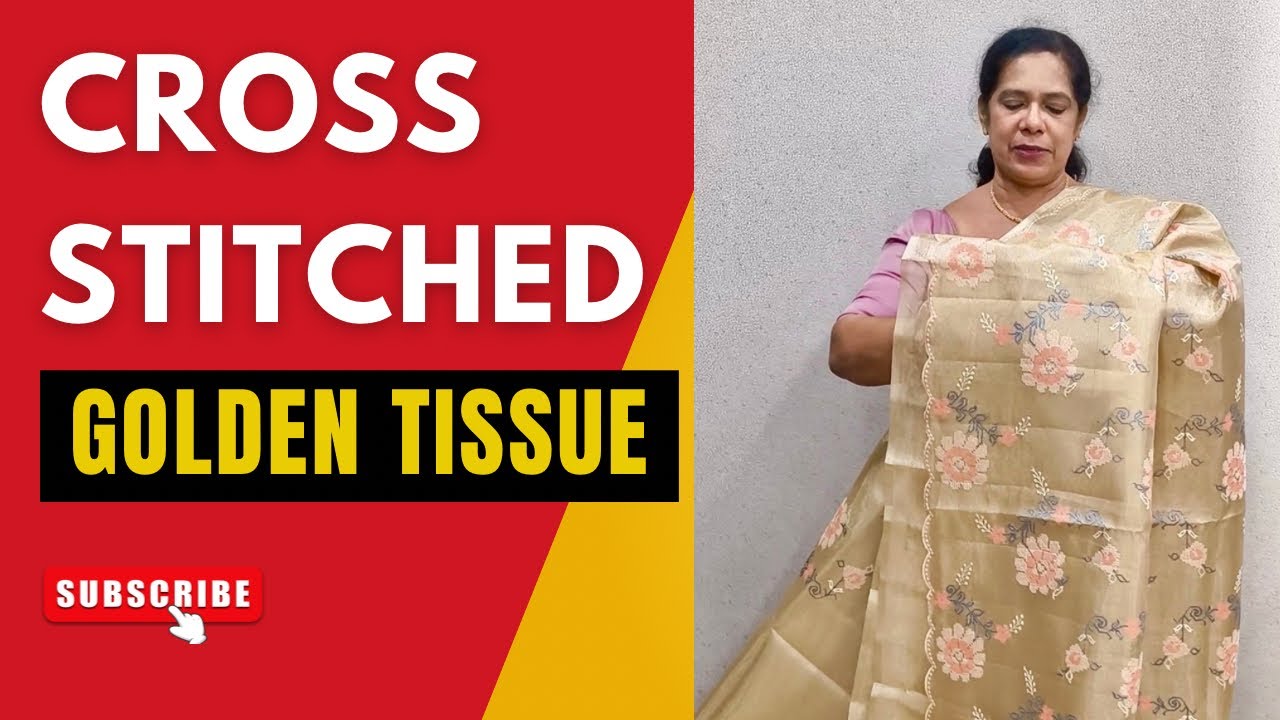 F903 | Golden Tissue Sarees | Elegant Outfits for Communion, Baptism & Weddings | Cross Stitched