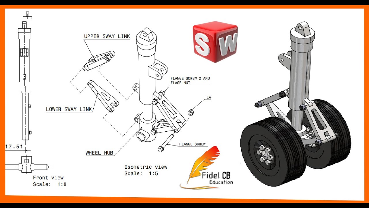 Ensamble de tren de aterrizaje de avión en solidworks