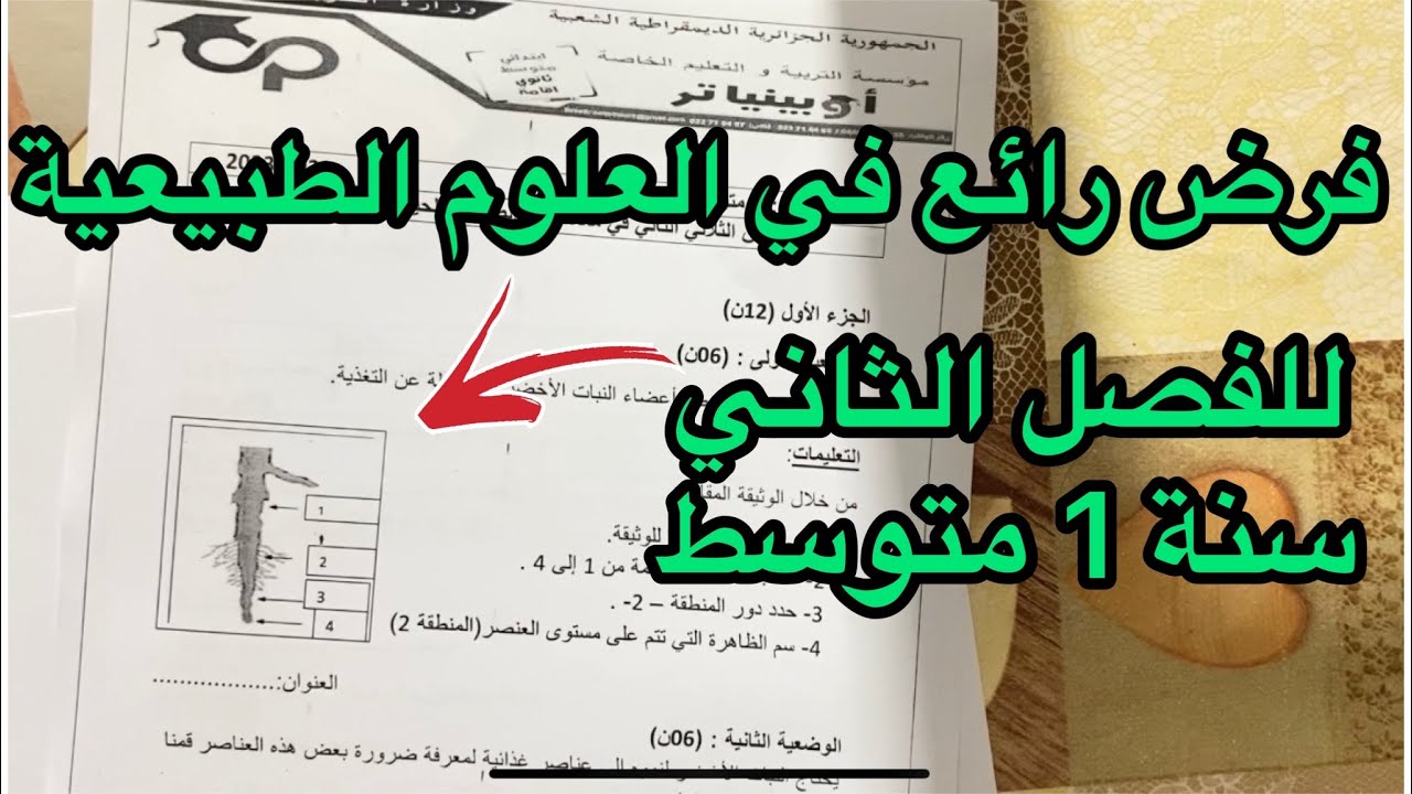 فرض في العلوم الطبيعية للفصل الثاني سنة اولى 1 متوسط مقترح بقوة