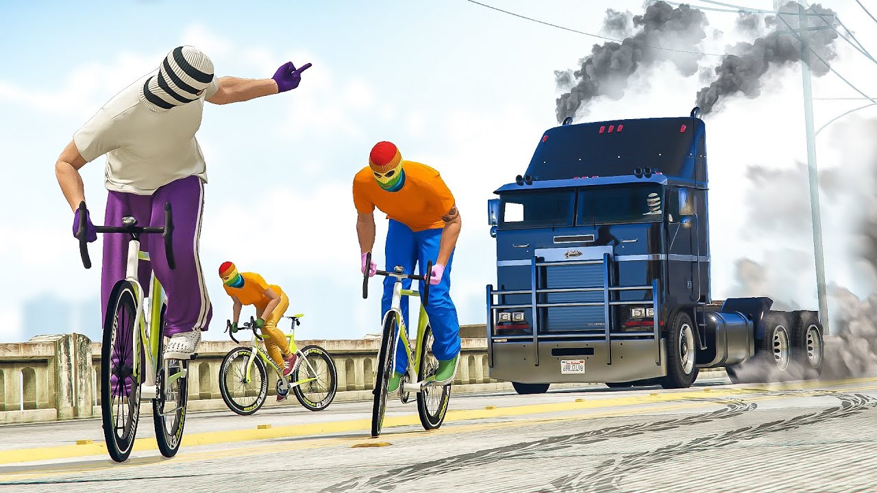 ВЕЛОСИПЕД vs ГРУЗОВИК В GTA ONLINE!!!