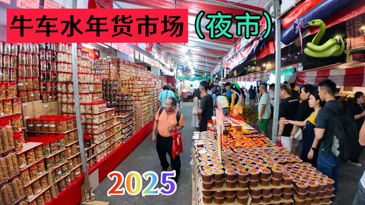 （夜市）新加坡牛车水年货市场2025，登婆街、宝塔街、史密斯街 ；蛇年春节年货市场首个晚上。余东旋街、新桥路迎春街饰正式亮灯。Singapore  Chinatown CNY Market