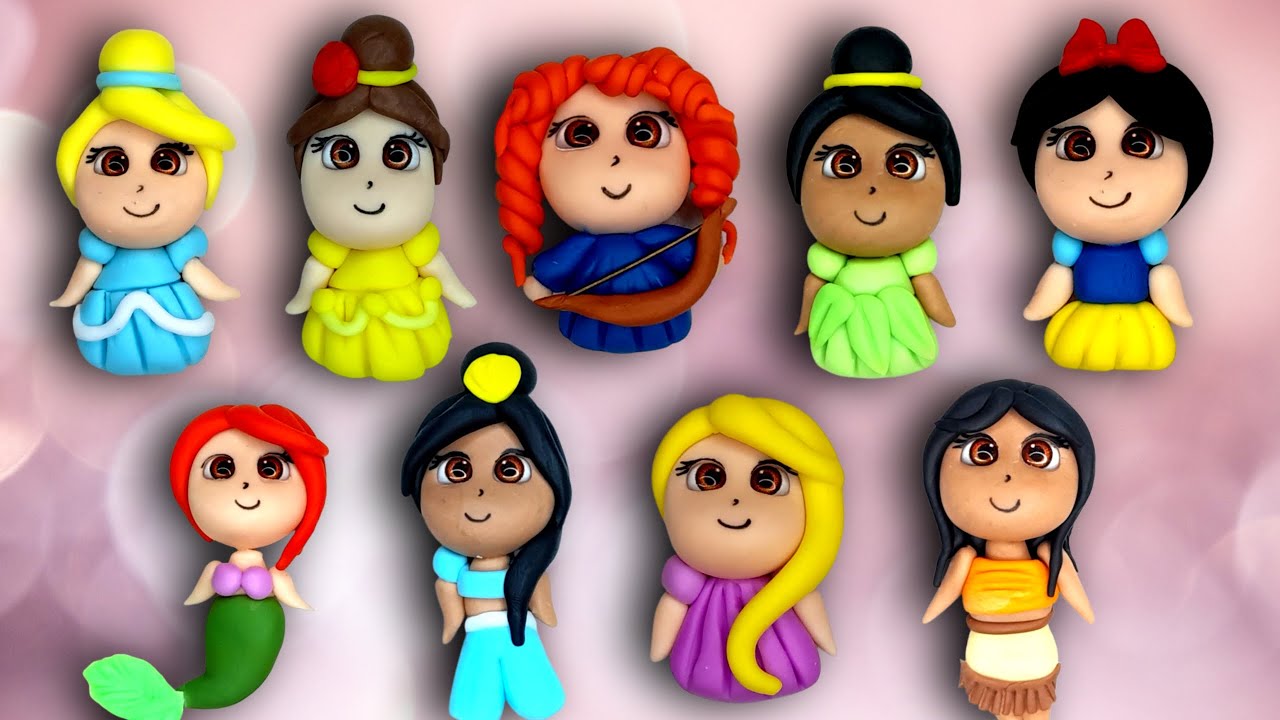 DIY/ make 9 cute miniature Disney princess (snow-white, Rapunzel,...) with polymer clay #part3 #how