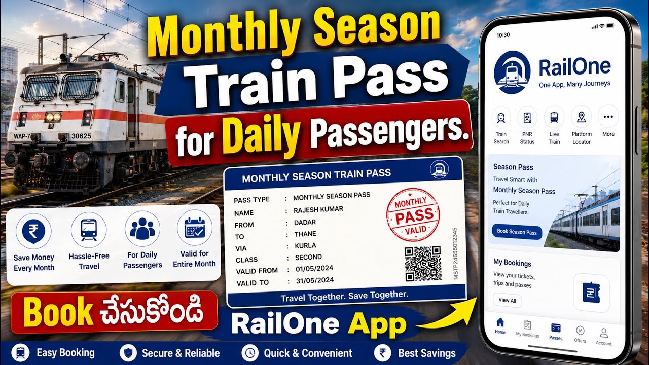 how to book monthly season train pass daily train passengers using RailOne App |RailOne App booking