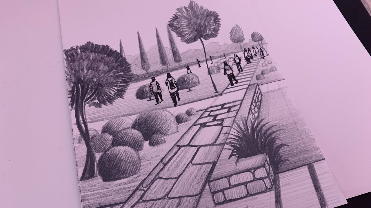 How to draw garden in one point perspective | For Beginners | Step by Step | NIFT, BFA, NATA,NID