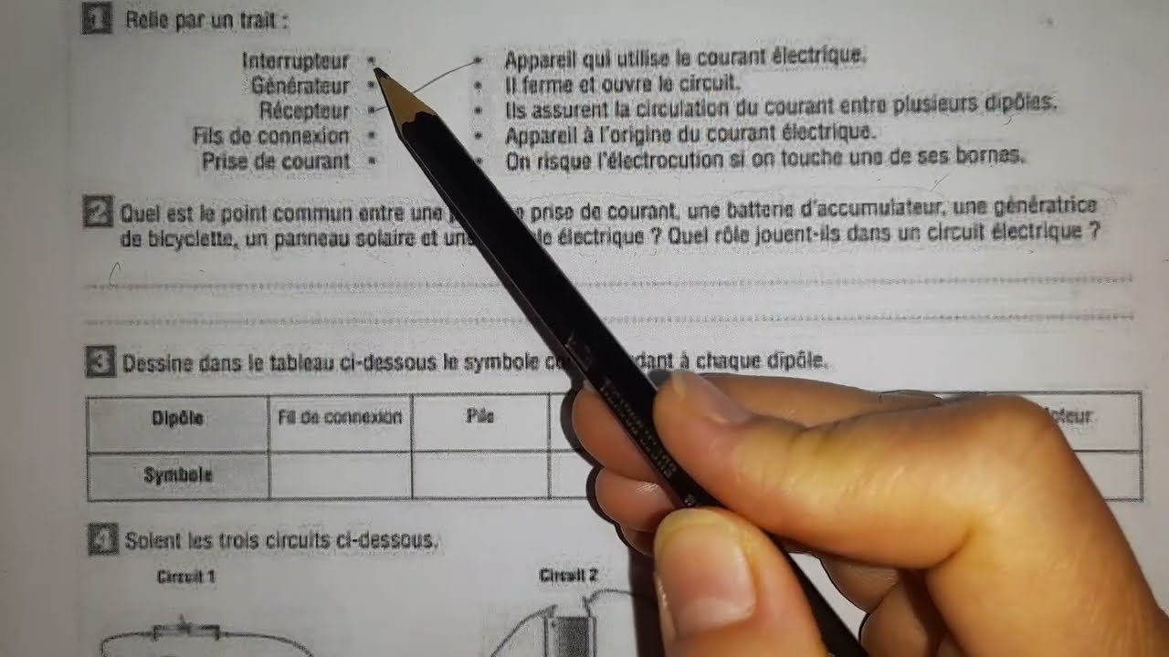 série d'exercices : circuit électrique simple  1ère année collège