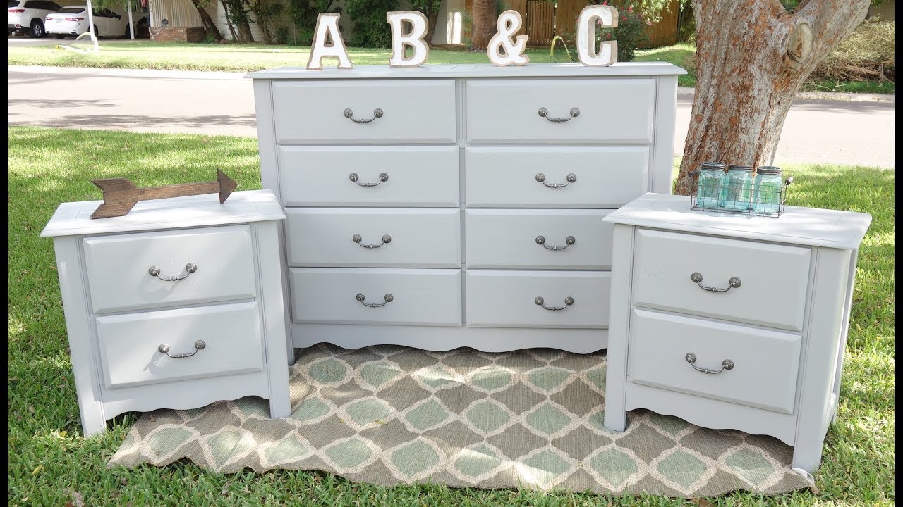 Painting a bedroom set grey : How to furniture makeover