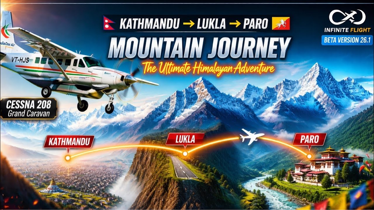KATHMANDU TO LUKLA TO PARO MOUNTAIN JOURNEY EXPERTSERVER CESSNA208 infinite flight beta version 26.1
